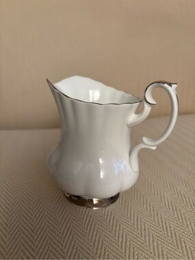 Royal Albert White Porcelain Creamer with Silver Trim